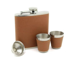 Load image into Gallery viewer, LEATHERETTE FLASK GIFT SET- Congac Brown