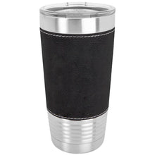 Load image into Gallery viewer, Black leatherette wrapped stainless steel tumbler | Stylish black tumbler with leatherette wrap | Stainless steel tumbler with black leatherette finish | Customizable leatherette tumbler in black | Black tumbler with leatherette design