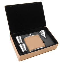 Load image into Gallery viewer, 6oz Light Brown Leatherette Flask Set