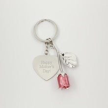 Load image into Gallery viewer, Pink Rose Keychain with Heart engravable