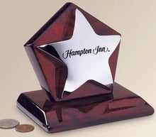 Load image into Gallery viewer, SILVER PLATED BRASS STAR AWARD ON GLOSSY PIANO FINISH STAND