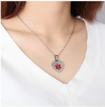 Load image into Gallery viewer, Medical Alert Heart Pendant Necklace- Silver