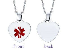 Load image into Gallery viewer, Medical Alert Heart Pendant Necklace- Silver
