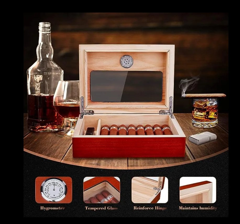 Cigar Humidor- Rose wood box with Hygrometer