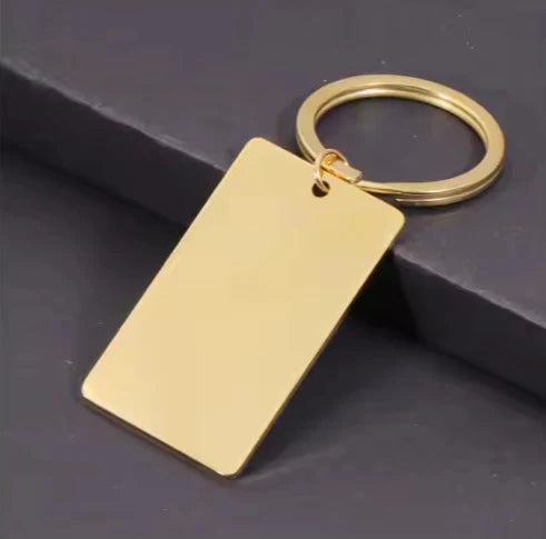 Gold Rectangular Stainless Steel Keychain