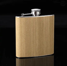 Load image into Gallery viewer, LEATHERETTE FLASK GIFT SET-  Tan Wood Grain
