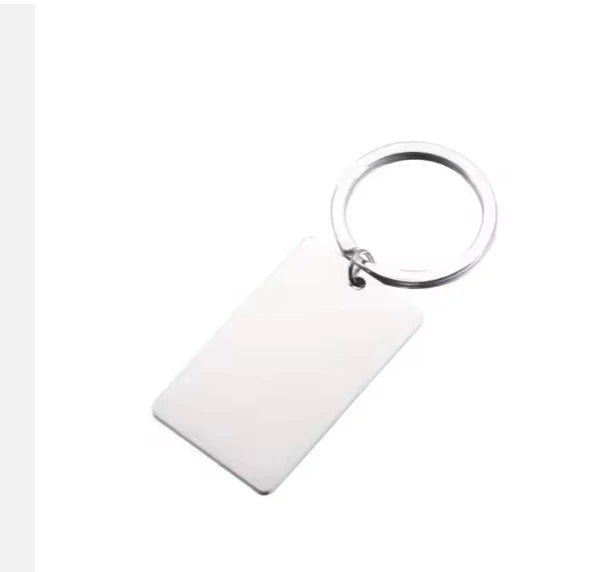 Silver Rectangular Stainless Steel Keychain