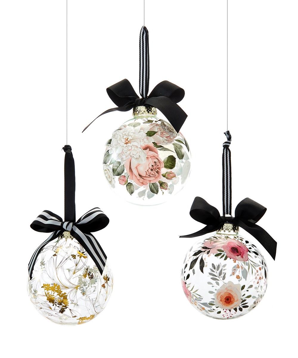 Gold Floral Pattern Glass Ball Ornament