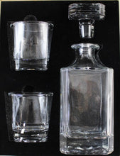Load image into Gallery viewer, 3 PC DECANTER SET WITH 2 GLASSES AND WOODEN BOX
