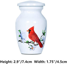 Load image into Gallery viewer, White Mini urn with beautiful cardinal design
