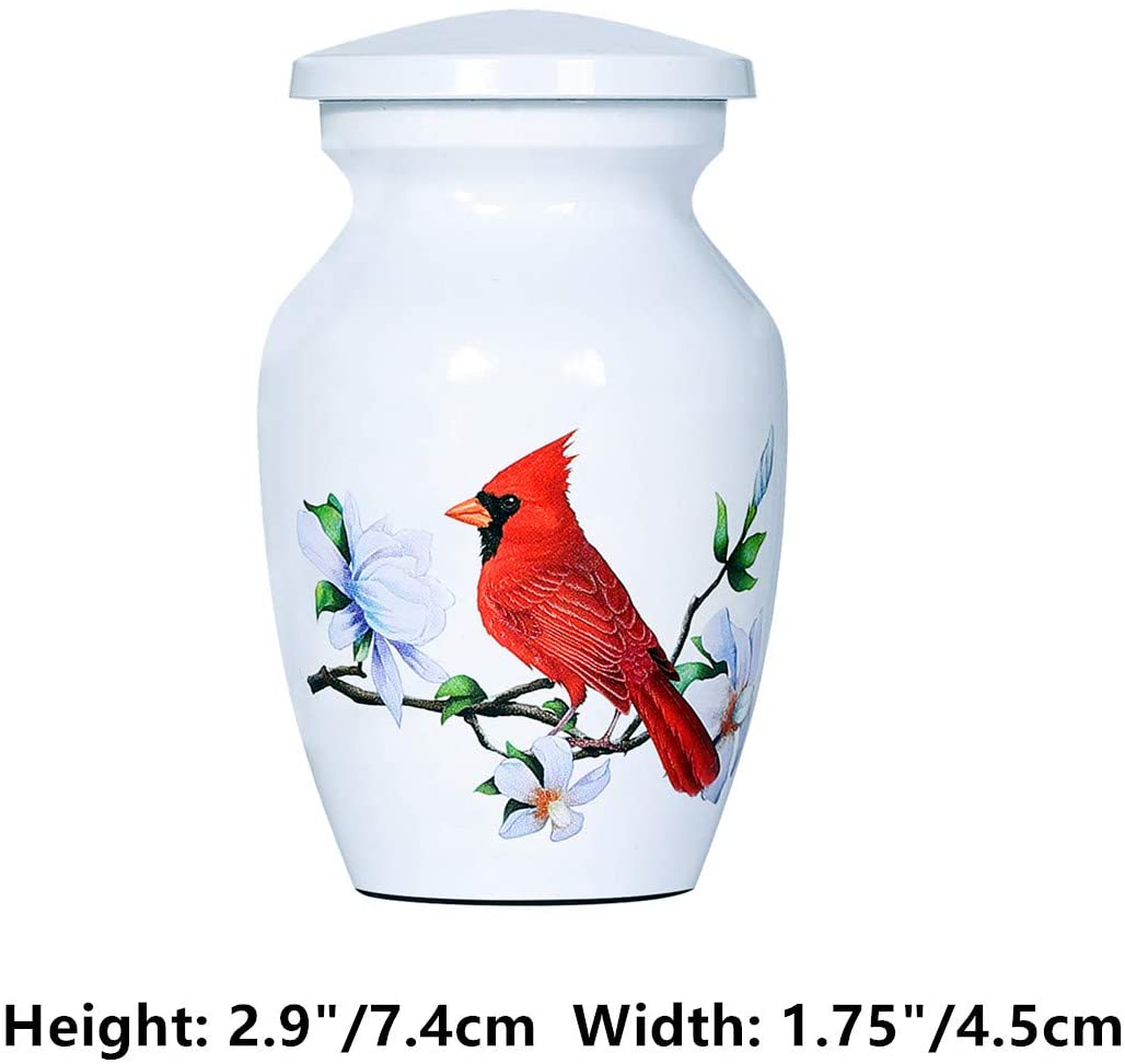 White Mini urn with beautiful cardinal design