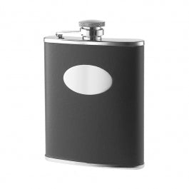 6 oz Black Leather Bonded Wrapped Stainless Steel Flask & Oval Convex | Engraving in Winnipeg | Gift shop in Winnipeg | Engraver in Winnipeg | Gift shop in Canada | Gift shop in Winnipeg
