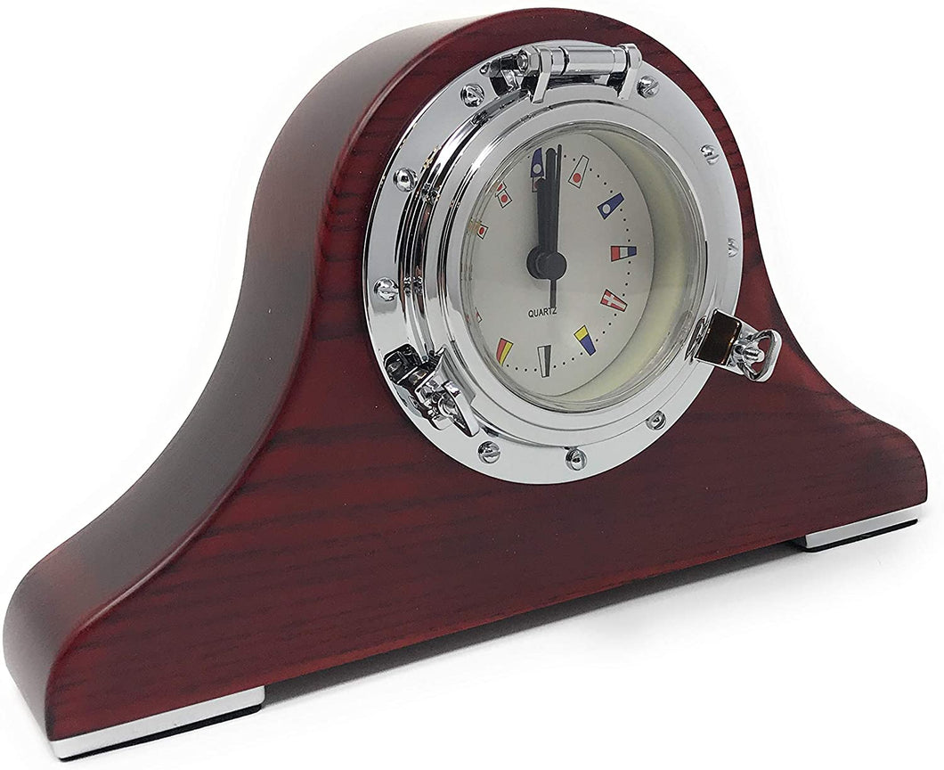 Nautical Desk/Wall Porthole Clock with Flags (Chrome Desk Clock (Bell))