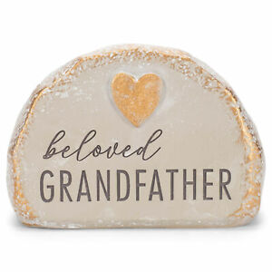 Beloved Grandfather Goldtone Heart 4.5 x 6 Resin Decorative Outdoor Garden Stone