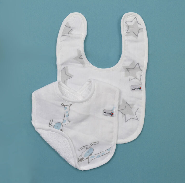 Aqua Dog and Gray Stars- 2 pack personalized bibs