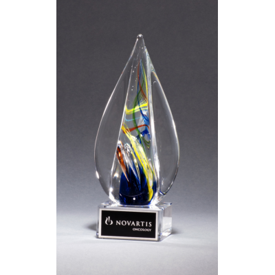 Flame-Shaped Art Glass Award Clear Glass Base