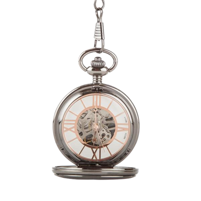 Gunmetal Pocket Watch Skeleton Mechanism - Rose Gold