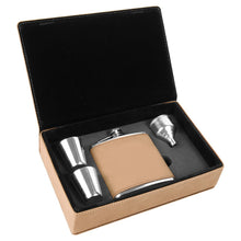 Load image into Gallery viewer, 6oz Light Brown Leatherette Flask Set
