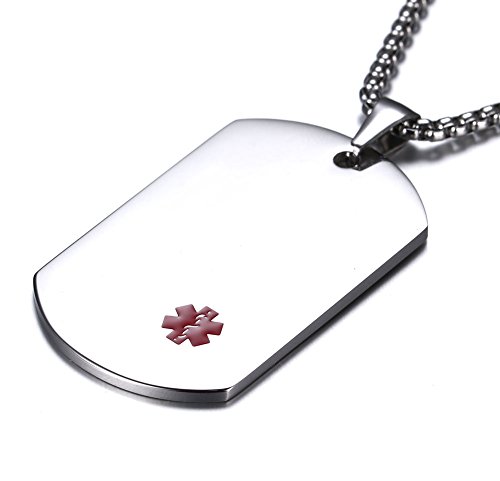 Medical Alert Pendant Necklace- Dog Tag Stainless Steel