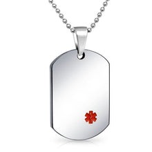 Load image into Gallery viewer, Medical Alert Pendant Necklace- Dog Tag Stainless Steel
