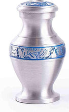 Load image into Gallery viewer, Mini Urn in Silver with Blue Design for Cremation ashes and Memorial keepsakes in Canada 
