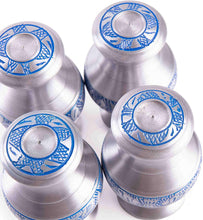 Load image into Gallery viewer, Mini Urn in Silver with Blue Design for Cremation ashes and Memorial keepsakes in Canada 
