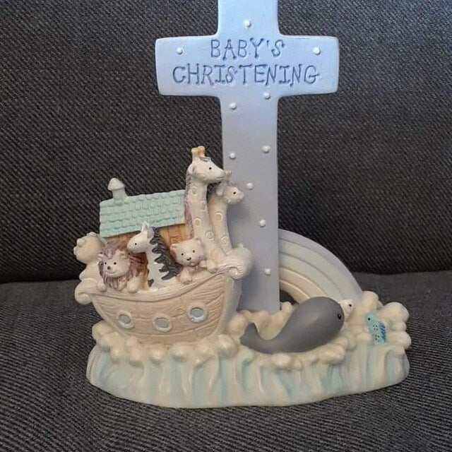 Baby's Christening Blue Noah Ark Figurine