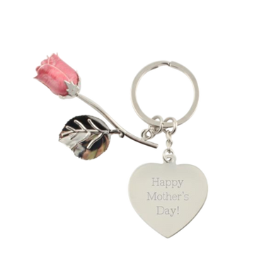 Pink Rose Keychain with Heart