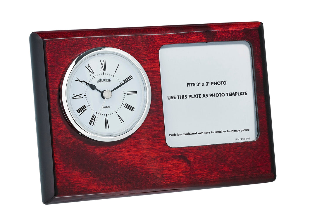 Rose Wood Desk Clock with Picture frame