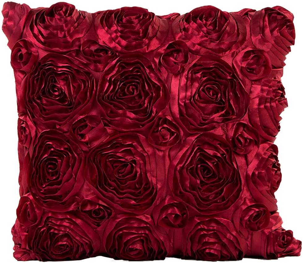 Silk and Satin Rose Pillow 16 x 16 for home decor gifts in Canada 