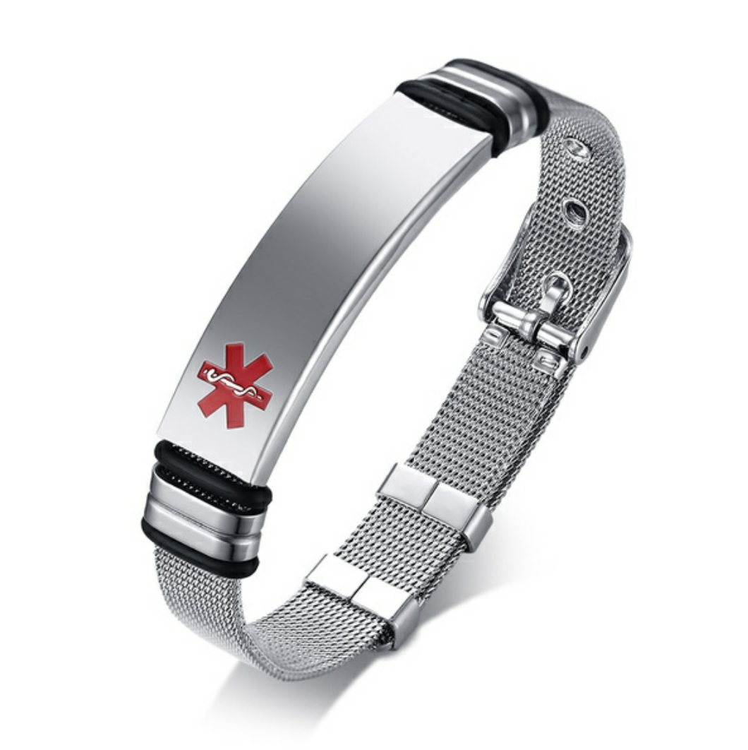 silver medical alert bracelet with adjustable band