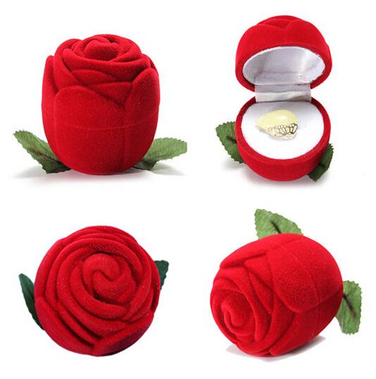 Velvet Red Rose Shaped Ring Box