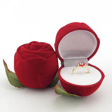 Load image into Gallery viewer, Velvet Red Rose Shaped Ring Box

