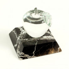 Load image into Gallery viewer, Glass Apple Paperweight on Black &quot;Zebra&quot; Marble.
