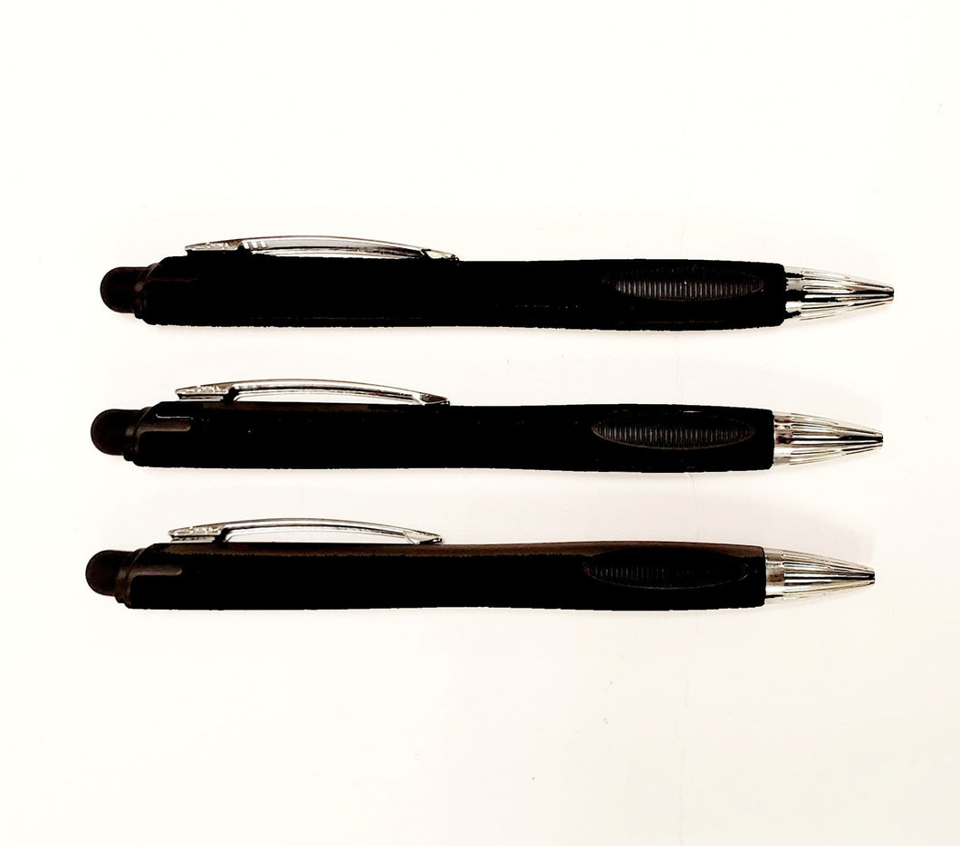 Thick Black Barrel Style Retractable Pens With Stylus- Black Ink