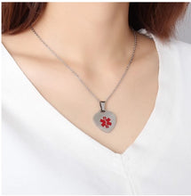 Load image into Gallery viewer, Medical Alert Heart Pendant Necklace- Silver
