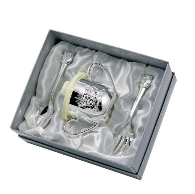 Silver Noah's Ark Cup/Spoon/Fork Gift Set In Presentation Box