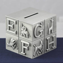 Load image into Gallery viewer, Pewter Baby Block Money Bank.
