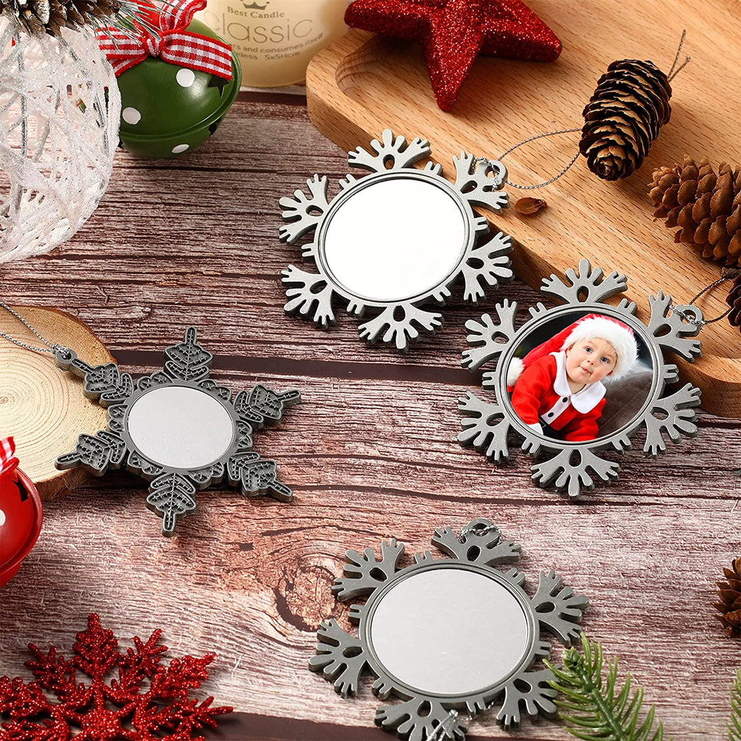 Snowflake Round Photo Ornament Metal