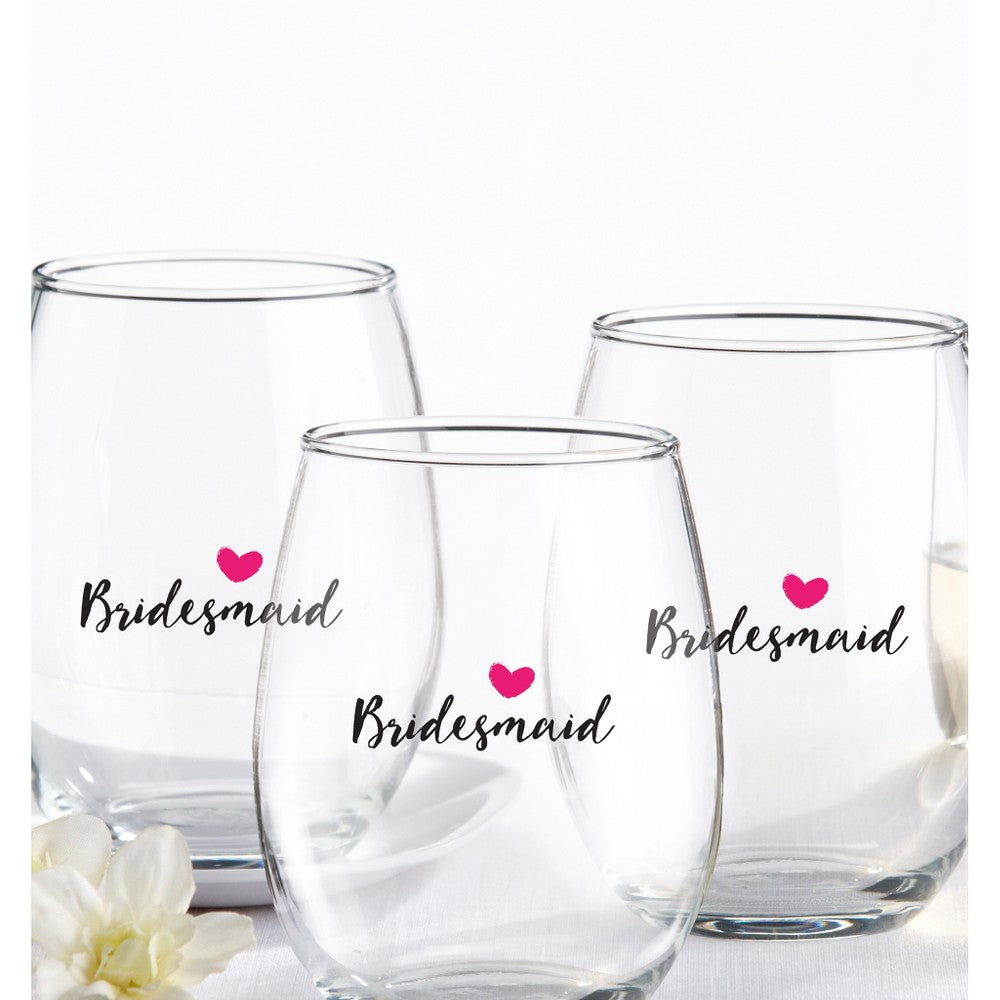 Bridesmaid heart stemless wine glass